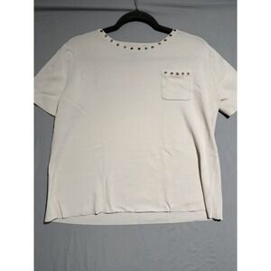Sag Harbor Women's Biege Studded Tee, NoTag, Women's Medium?  #718